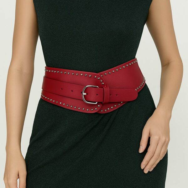 Cinturón para Damas, Elegante de Cintura Ancha, con Remaches y Ebilla de Metal.